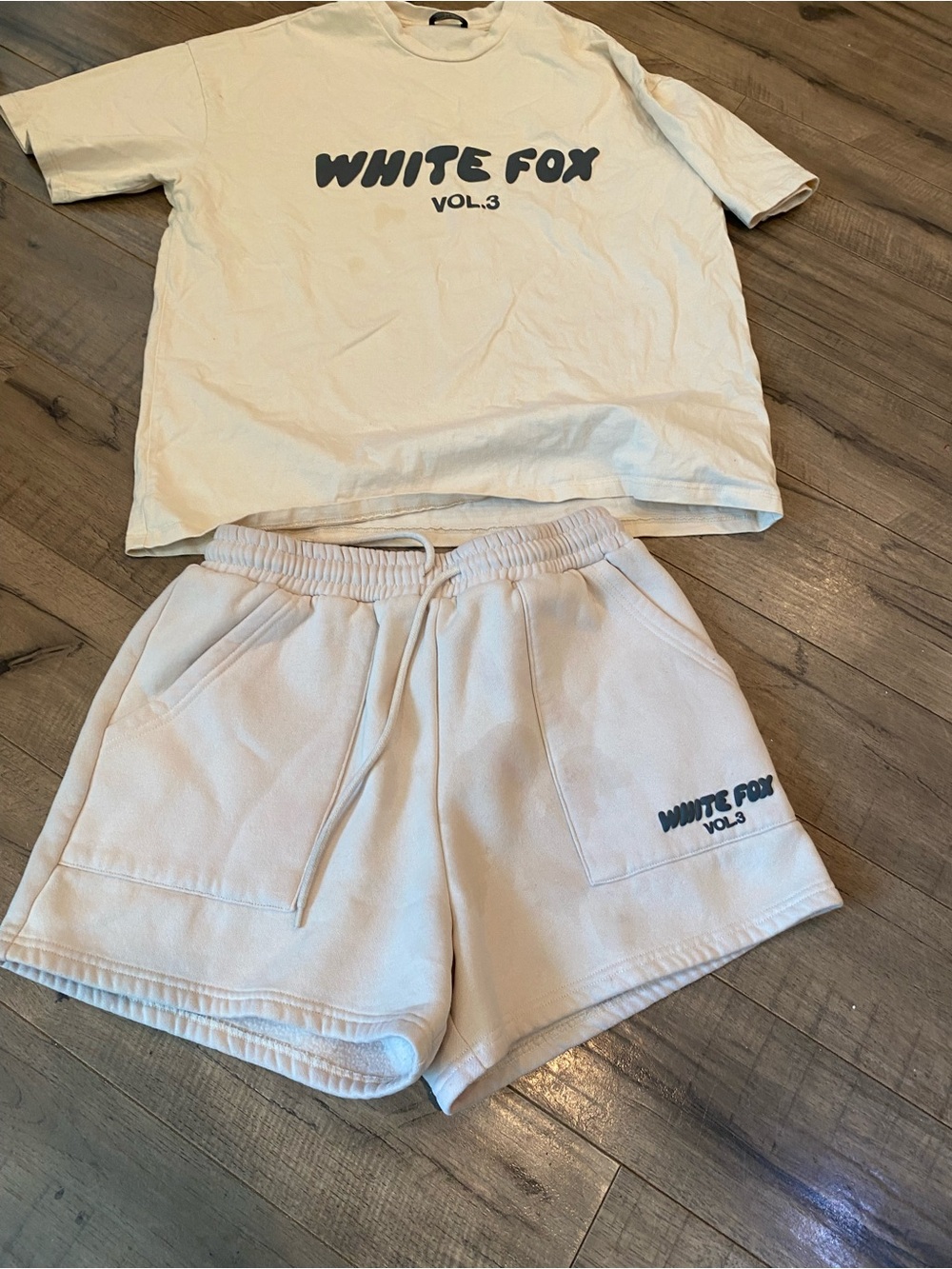 White Fox Boutique Cream Logo Athletic Lounge Shorts